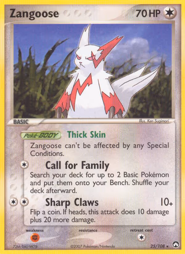 Zangoose 25/108 Pokemon card