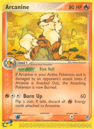 Arcanine 15/100 Pokemon card