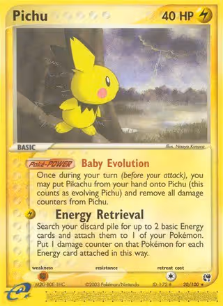 Pichu 20/100 Pokemon card