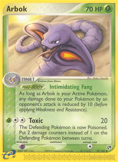 Arbok 29/100 Pokemon card