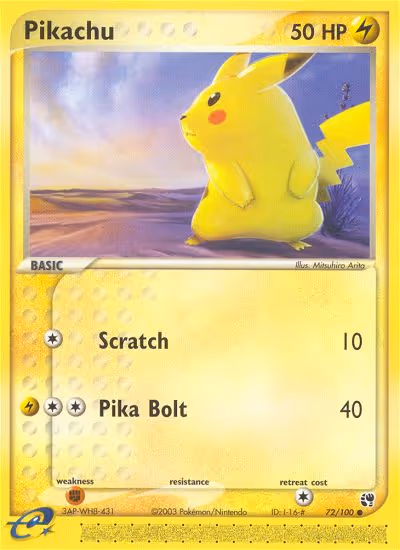 Pikachu 72/100 Pokemon card