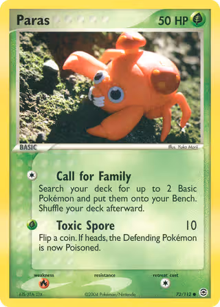 Paras 72/112 Pokemon card