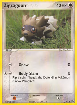 Zigzagoon 74/106 Pokemon card