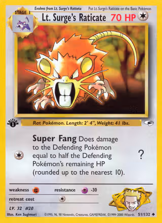 Lt. Surge's Raticate 51/132 Pokemon card