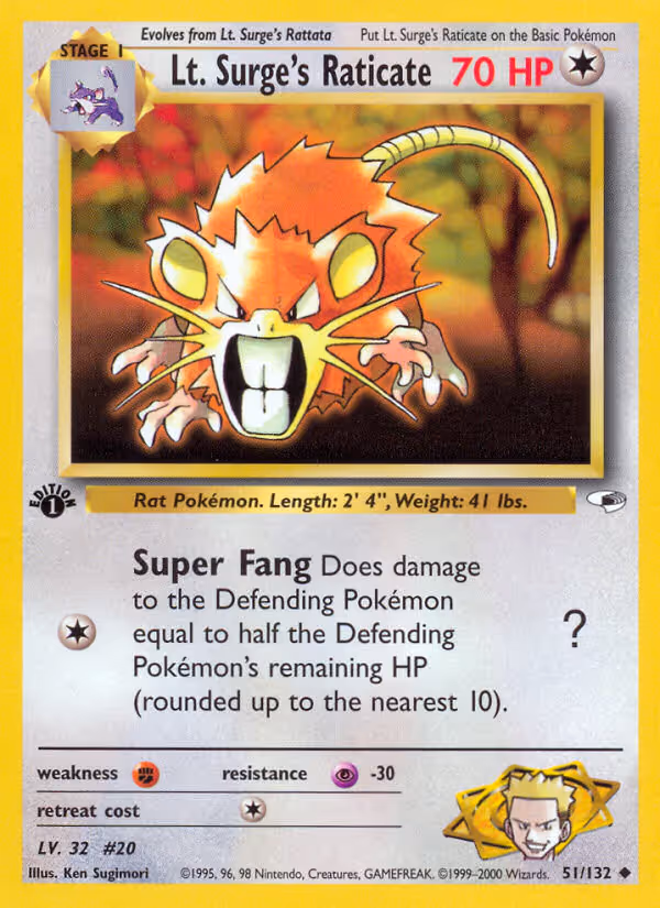 Lt. Surge's Raticate 51/132 Pokemon card