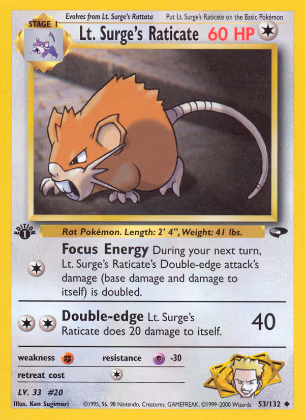 Lt. Surge's Raticate 53/132 Pokemon card