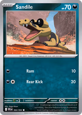 Sandile 64/94 Pokemon card