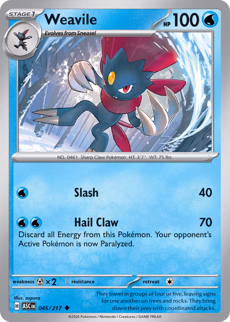 Weavile 45/217 Pokemon card