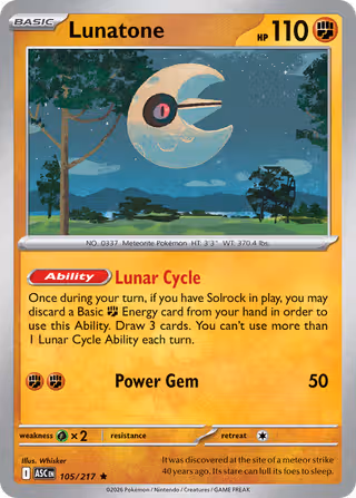 Lunatone 105/217 Pokemon card