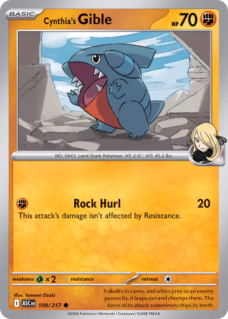 Cynthia's Gible 109/217 Pokemon card