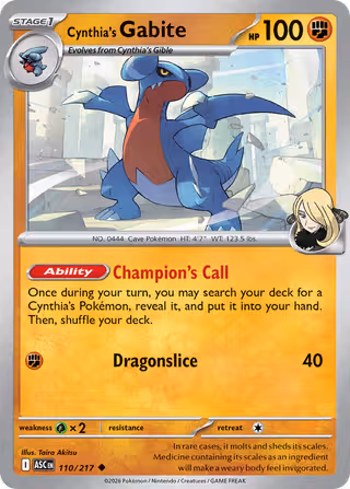 Cynthia's Gabite 110/217 Pokemon card
