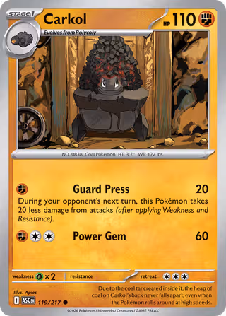 Carkol 119/217 Pokemon card