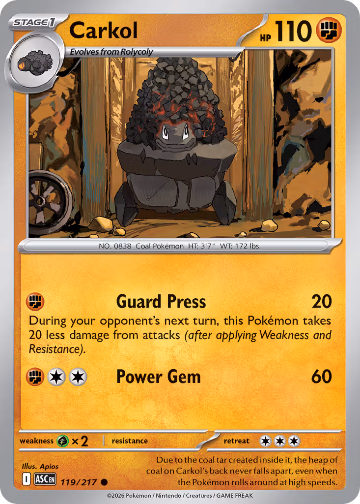 Carkol 119/217 Pokemon card