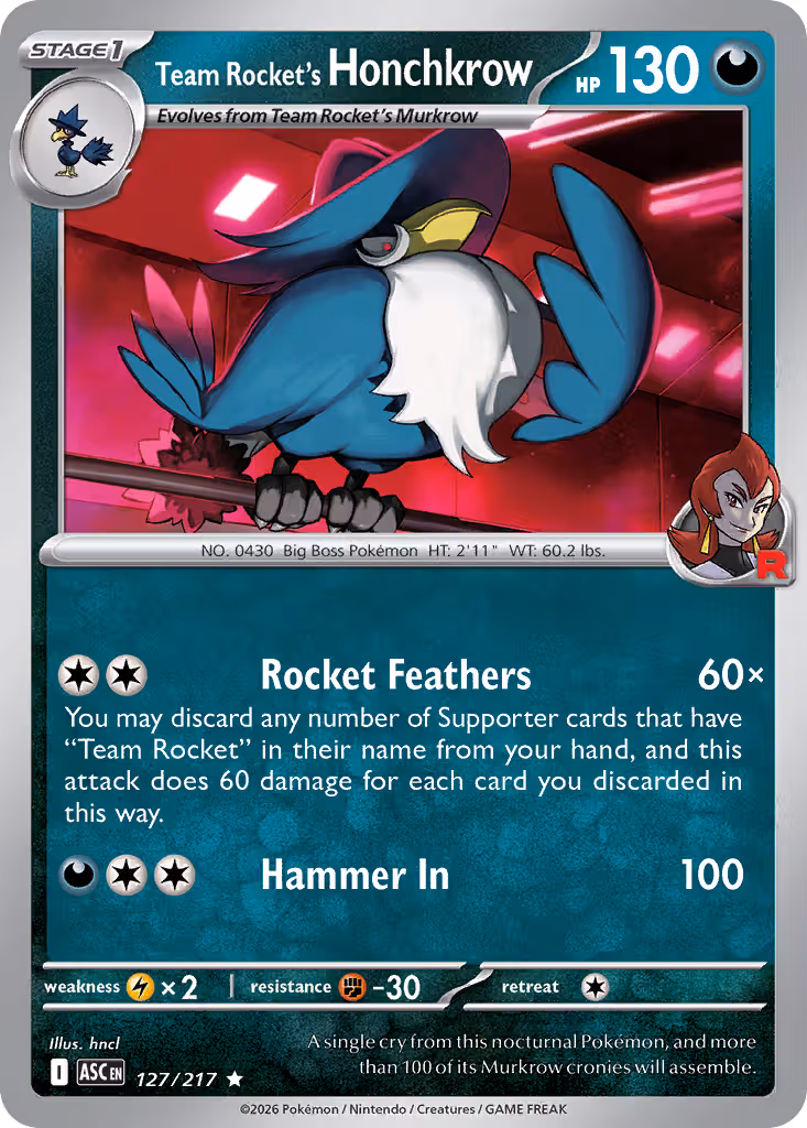 Team Rocket's Honchkrow 127/217 Pokemon card