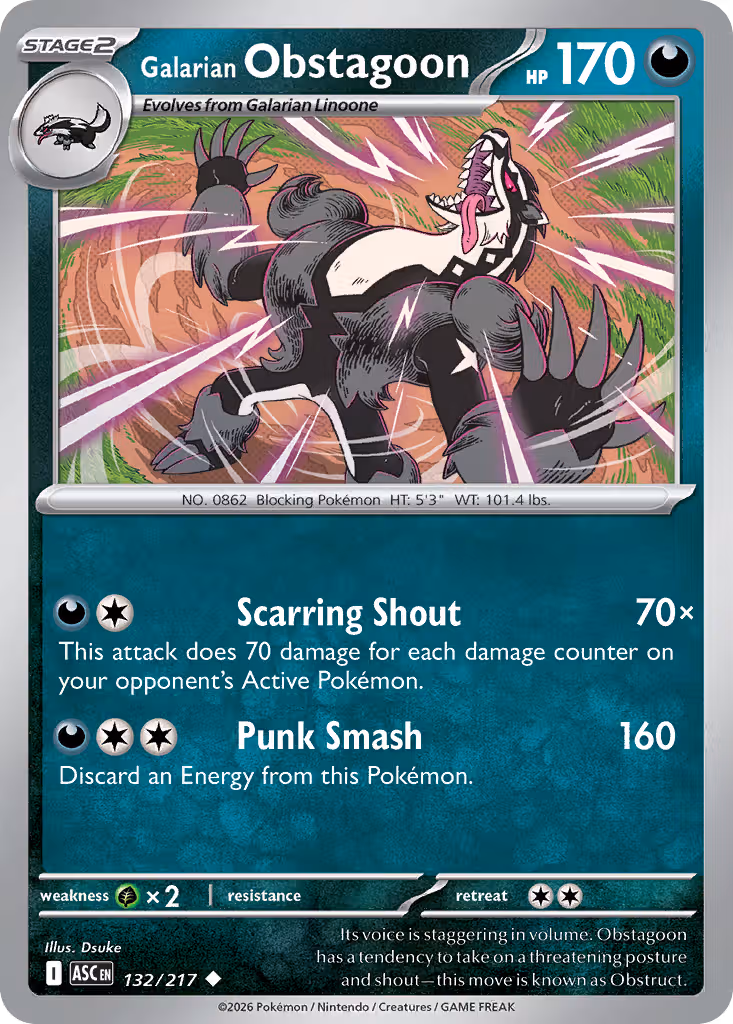 Galarian Obstagoon 132/217 Pokemon card