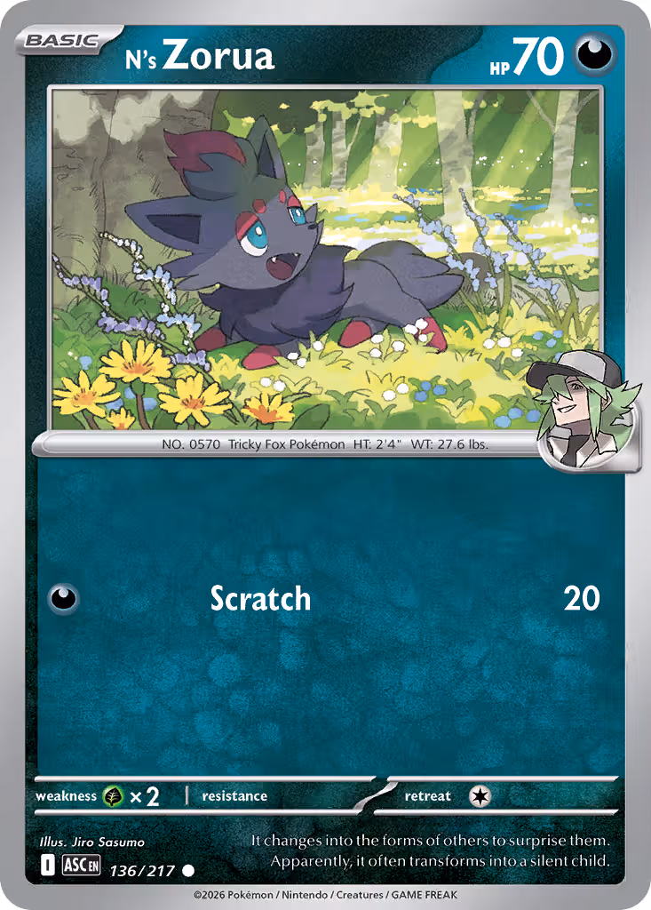 N's Zorua 136/217 Pokemon card