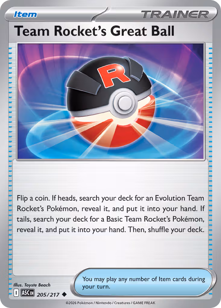 Team Rocket's Great Ball 205/217 Pokemon card