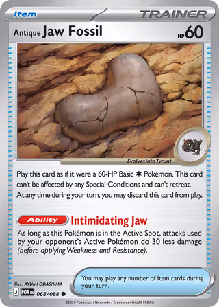 Antique Jaw Fossil 68/88 Pokemon card