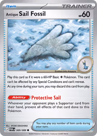 Antique Sail Fossil 69/88 Pokemon card