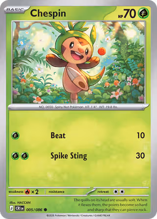Chespin 5/86 Pokemon card