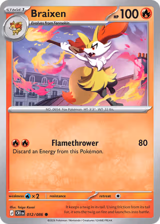 Braixen 12/86 Pokemon card