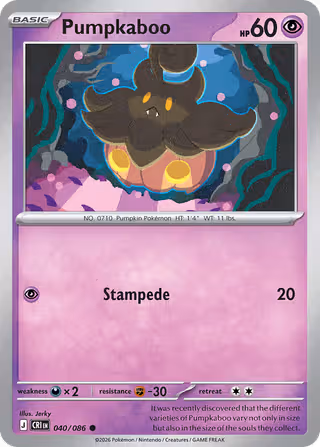 Pumpkaboo 40/86 Pokemon card