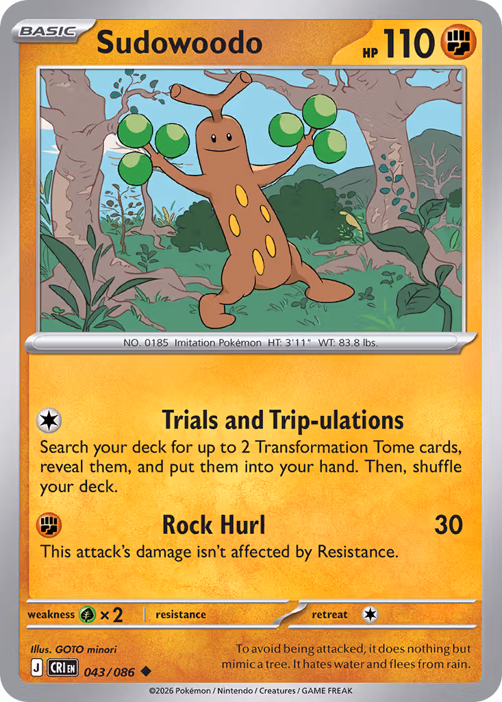 Sudowoodo 43/86 Pokemon card