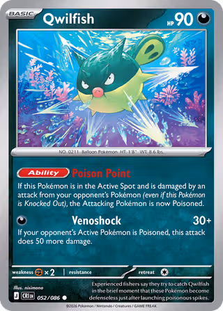Qwilfish 52/86 Pokemon card