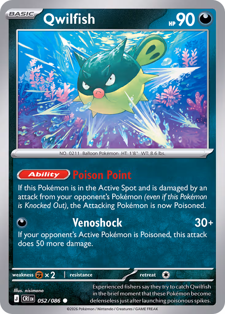 Qwilfish 52/86 Pokemon card