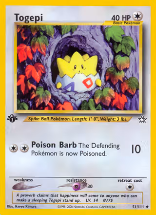 Togepi 51/111 Pokemon card