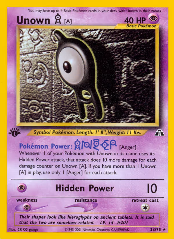 Unown [A] 33/75 Pokemon card