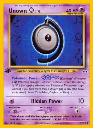 Unown [D] 47/75 Pokemon card