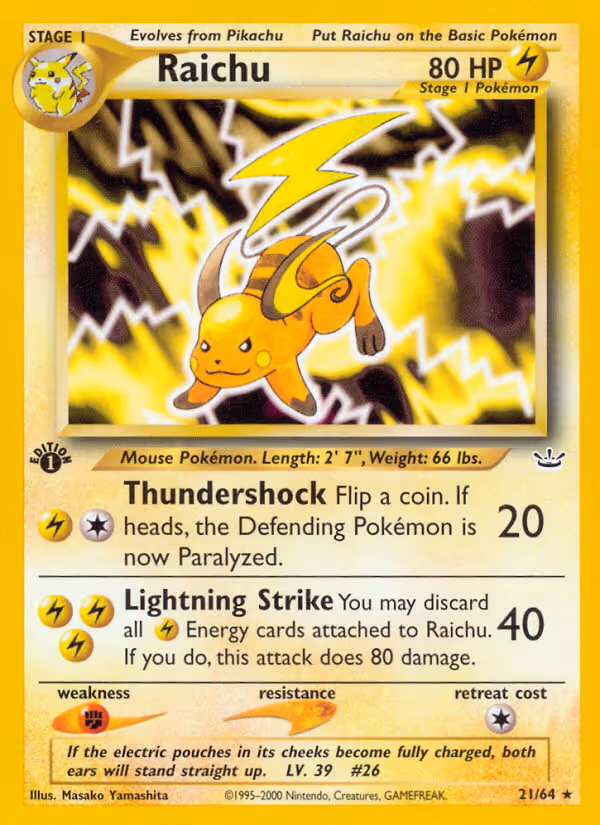 Raichu 21/64 Pokemon card