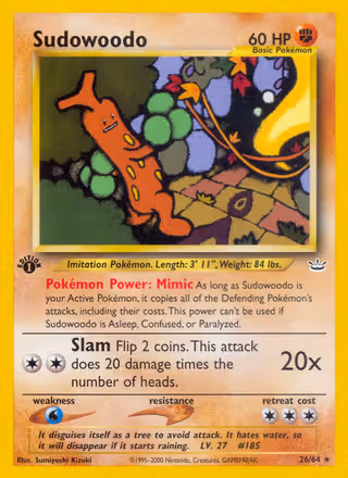 Sudowoodo 26/64 Pokemon card