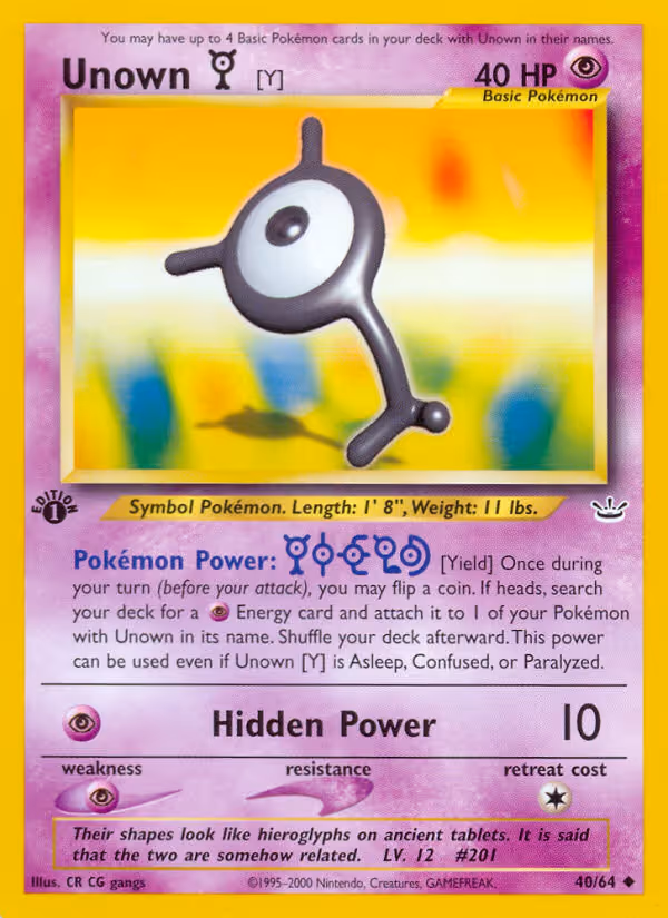 Unown [Y] 40/64 Pokemon card
