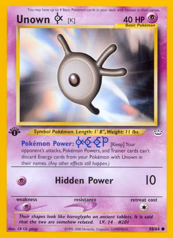 Unown [K] 58/64 Pokemon card
