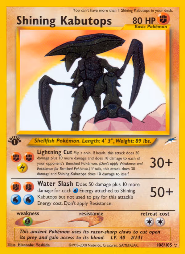 Shining Kabutops 108/105 Pokemon card
