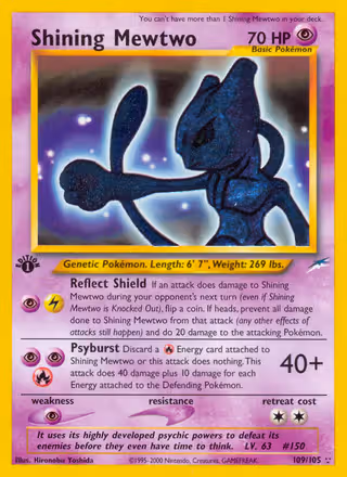 Shining Mewtwo 109/105 Pokemon card
