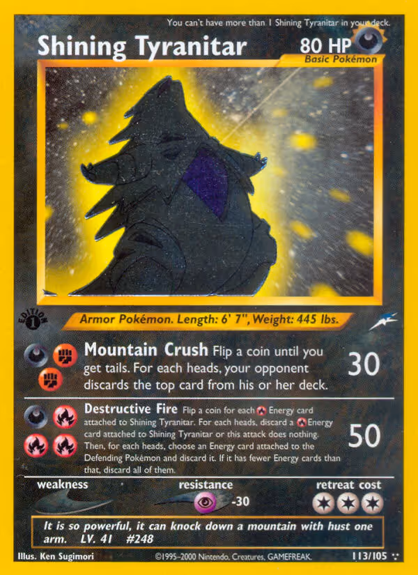 Shining Tyranitar 113/105 Pokemon card
