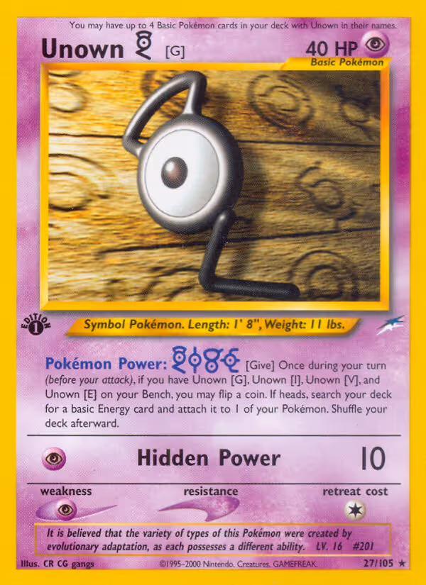 Unown [G] 27/105 Pokemon card
