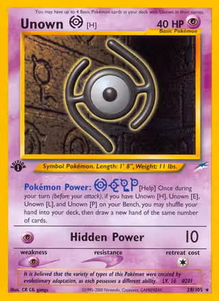 Unown [H] 28/105 Pokemon card