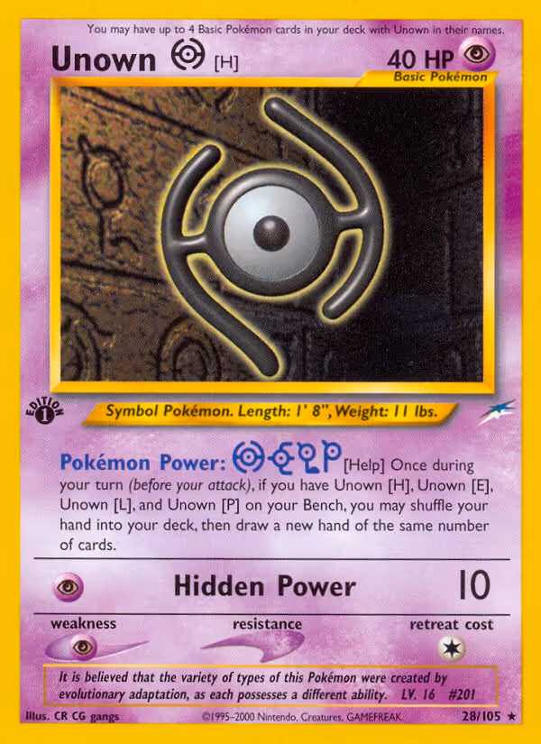 Unown [H] 28/105 Pokemon card