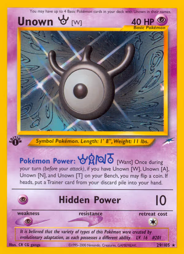 Unown [W] 29/105 Pokemon card
