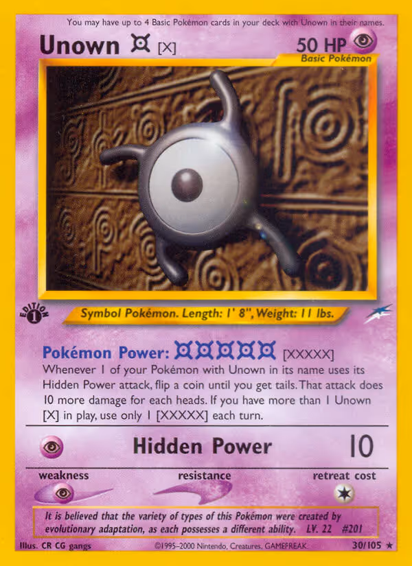 Unown [X] 30/105 Pokemon card