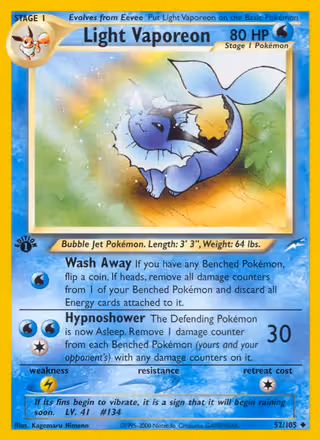 Light Vaporeon 52/105 Pokemon card