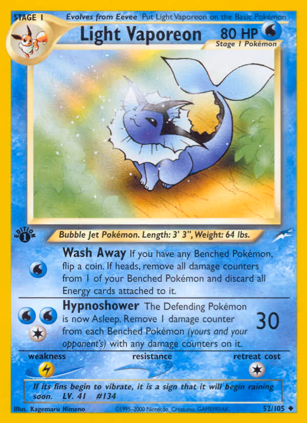 Light Vaporeon 52/105 Pokemon card