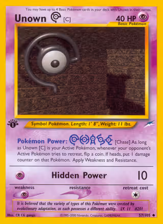 Unown [C] 57/105 Pokemon card
