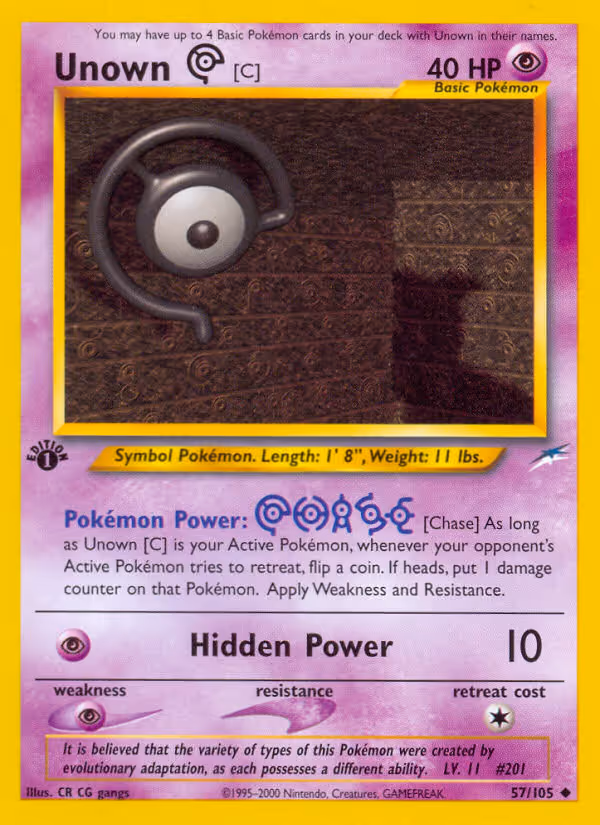 Unown [C] 57/105 Pokemon card