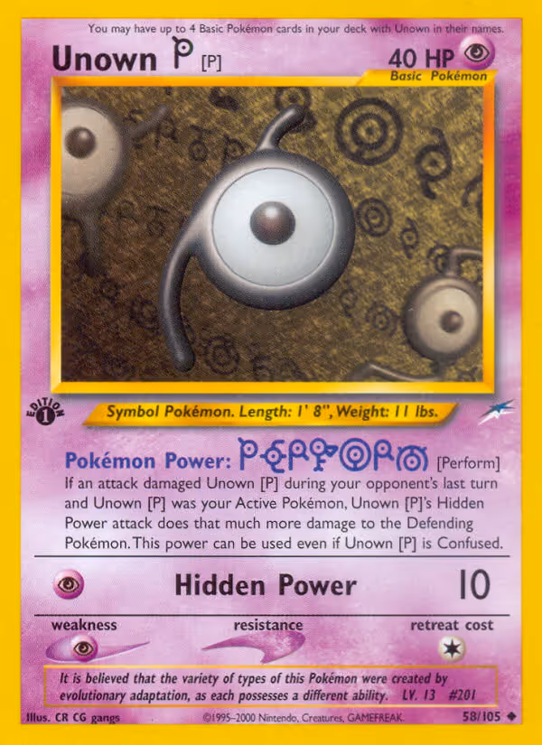 Unown [P] 58/105 Pokemon card