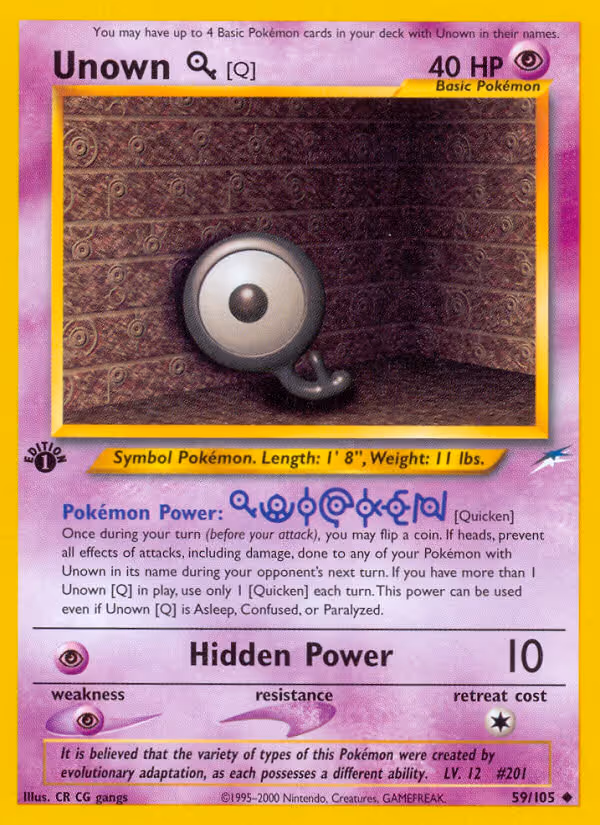 Unown [Q] 59/105 Pokemon card